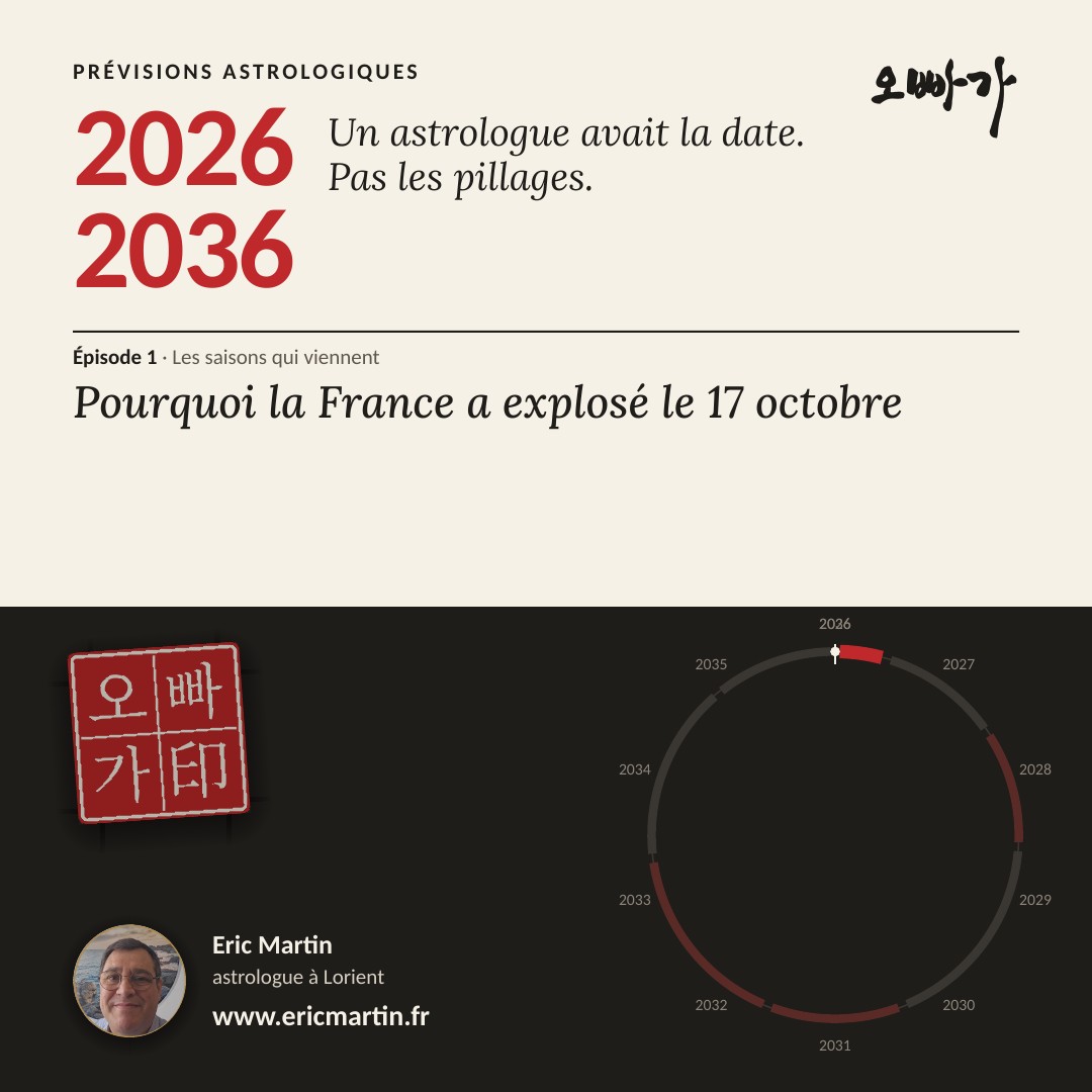 Prévisions astrologiques 2026-2036, épisode 1, « Pourquoi la France a explosé le 17 octobre », Eric Martin, astrologue à Lorient.