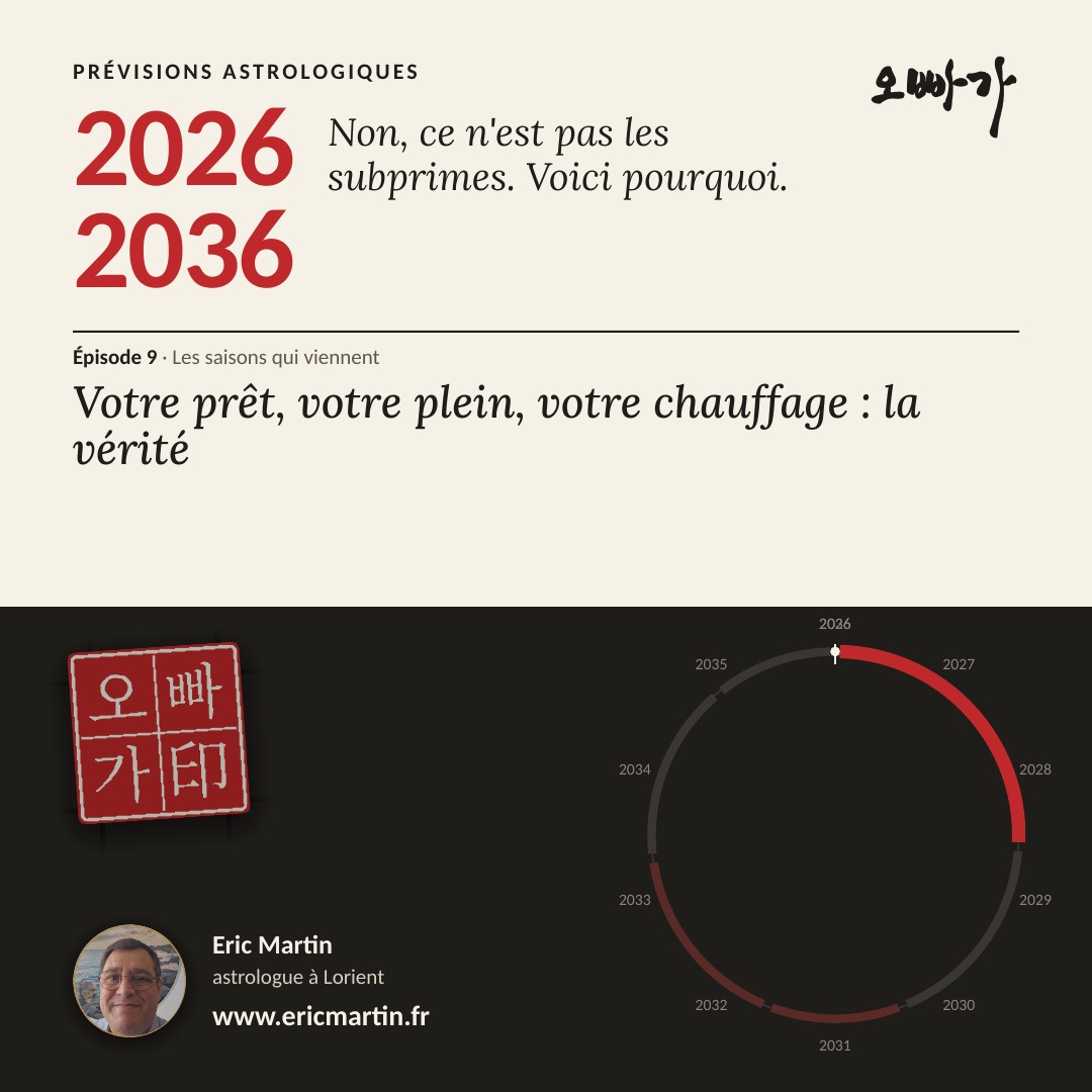 Prévisions astrologiques 2026-2036, épisode 9, « Votre prêt, votre plein, votre chauffage : la vérité », Eric Martin, astrologue à Lorient.